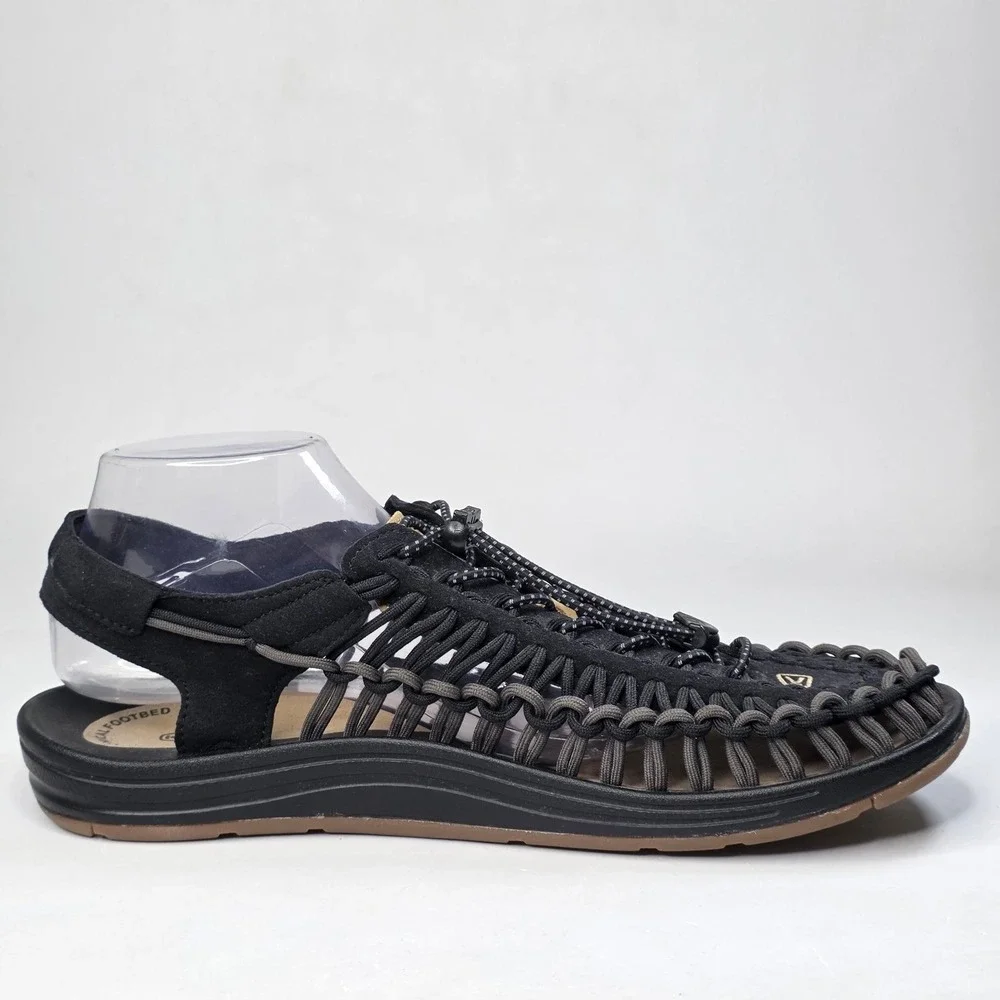 Keen Uneek Hiking Sandals Men's Size 12 Black Gray Drab Cord Woven Outdoor Shoes